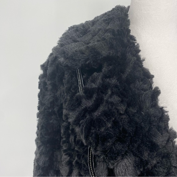 Adrienne Landau Black Faux Fur Moto Jacket - Picture 11 of 16